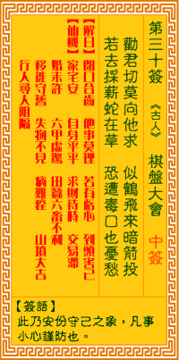 觀音靈簽30 觀音靈簽解簽30: 棋盤大會觀音靈簽解簽