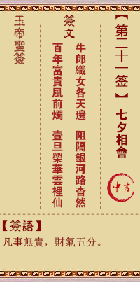 玉帝靈簽第21簽 玉帝靈簽第二十一簽解簽全解