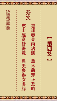 諸葛神簽第四簽 諸葛靈簽解簽4 諸葛神簽第四簽 諸葛靈簽解簽4