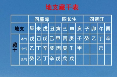 十二地支藏干表  十二地支藏干速記口訣